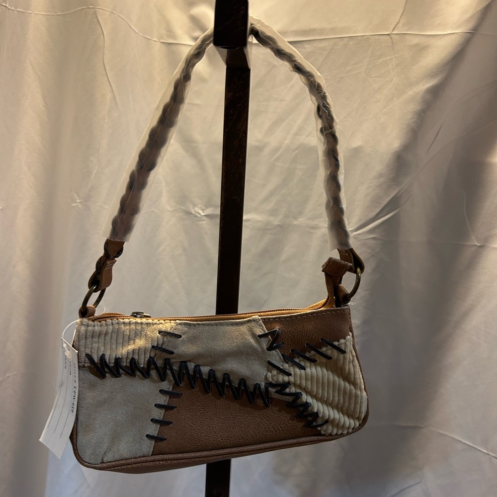 VIETA Fashion Brown and Cream Patchwork Shoulder Bag
